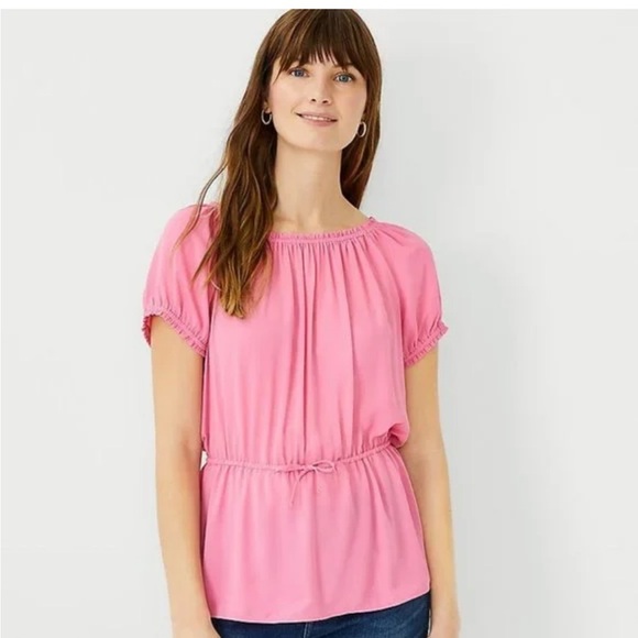 Ann Taylor Pink Blouse with Drawstring Waist - Picture 1 of 5